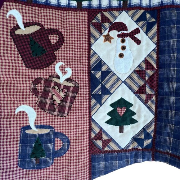 Vtg Handmade Quilted Vest Womens LG Patchwork Welcome Winter Snowman Skates Tree - Picture 5 of 12